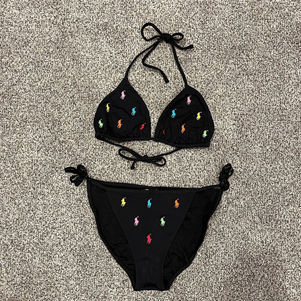 Ralph Lauren Logo Black String Bikini